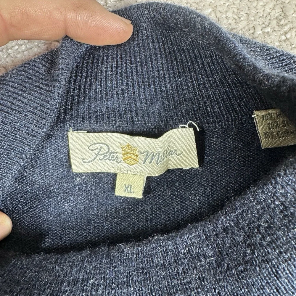 Peter‎ Millar XL Men's Dark Blue Sweater Cotton Silk Cashmere Lightweight Knit